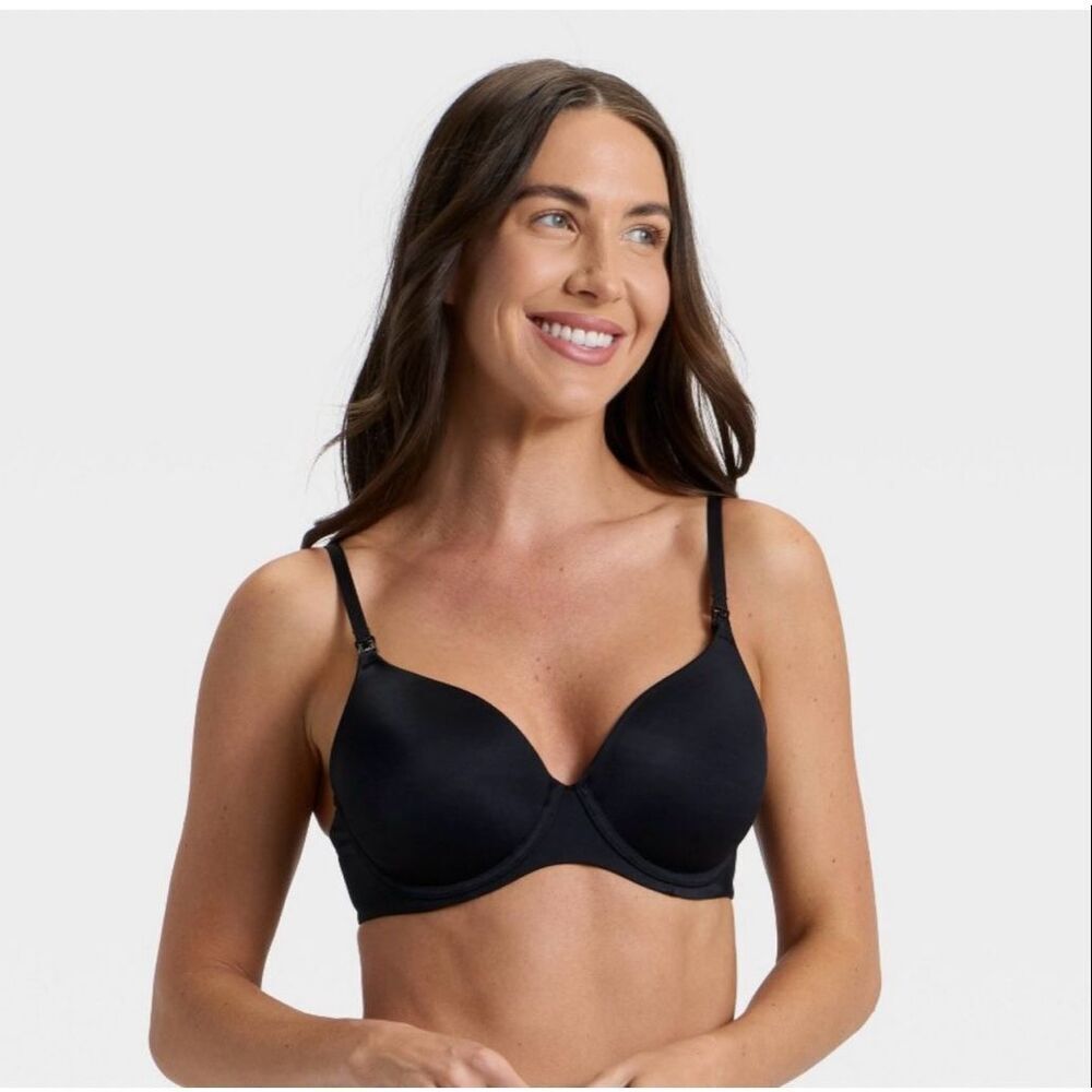 Nursing Seamless Knit Lightly Lined Wire Free Black Bra Size Medium New